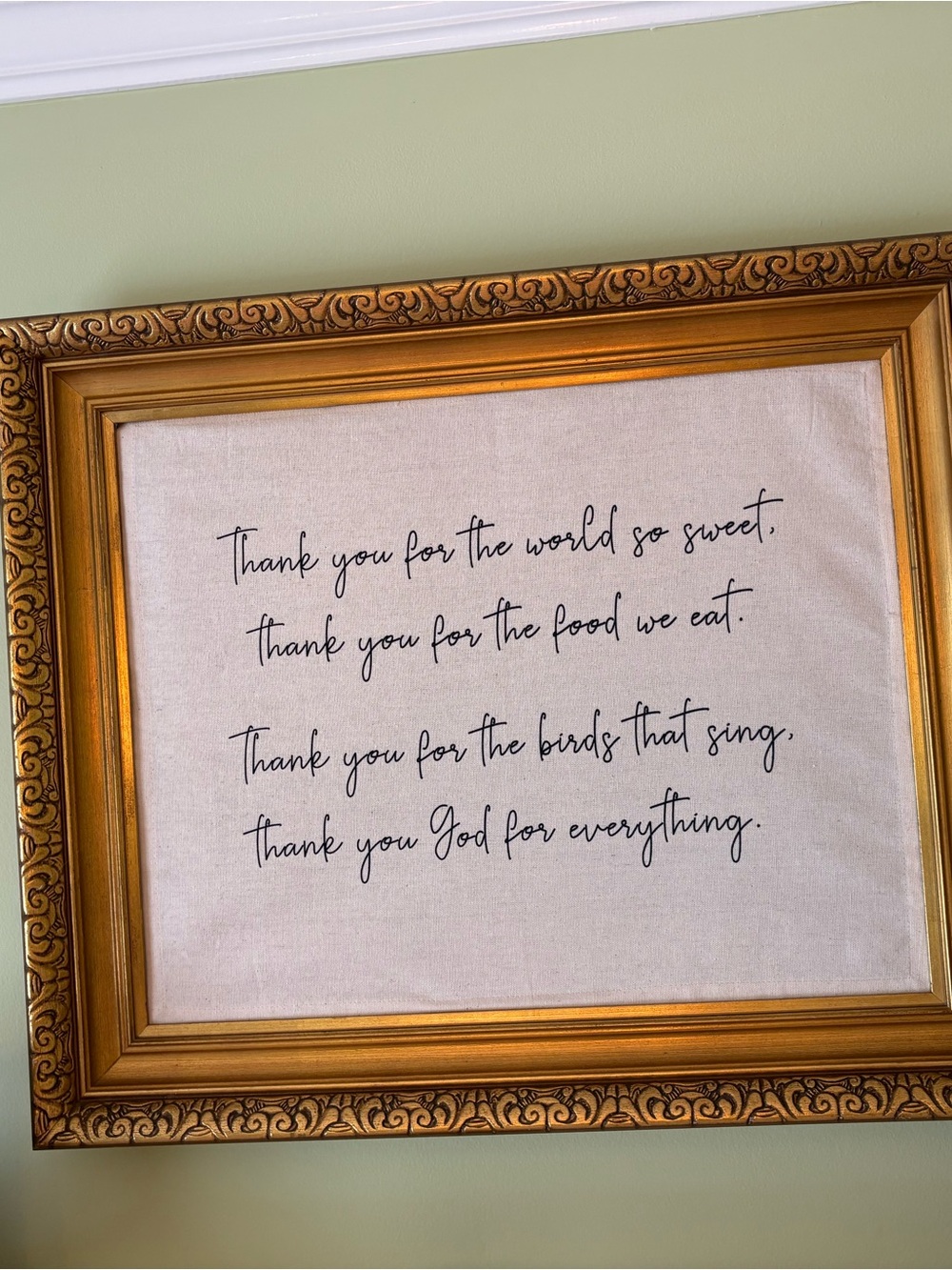 Framed Thankful Script Wall Art - Gold Frame, Cream Canvas 16x20” (20.5x24.5”)